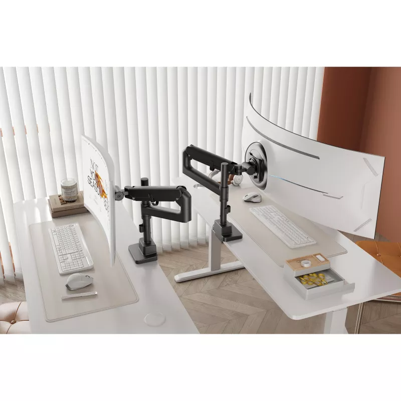 Uchwyt do monitora DIGITUS Single, zacisk, maks. 57 cali, udźwig 27 kg, VESA 75x75–100x100, regulacja wysokości, pochylanie -75° do 75°, czarny