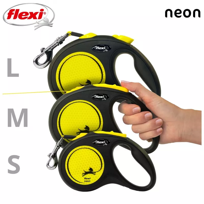 Automatyczna smycz Flexi New NEON 5 m – smycz taśmowa, dla małych psów do 15 kg, czarno-żółta