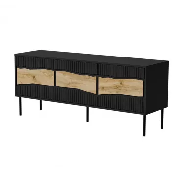 Szafka TV cama meble INSERTO 3D 143,5x40x61,5 cm czarna z LED, blat z płyty wiórowej