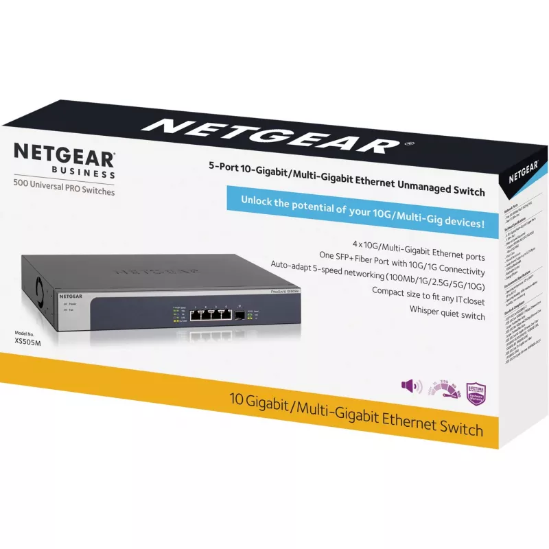NETGEAR XS505M Niezarządzalny 10G Ethernet (100/1000/10000) Szary, Srebrny