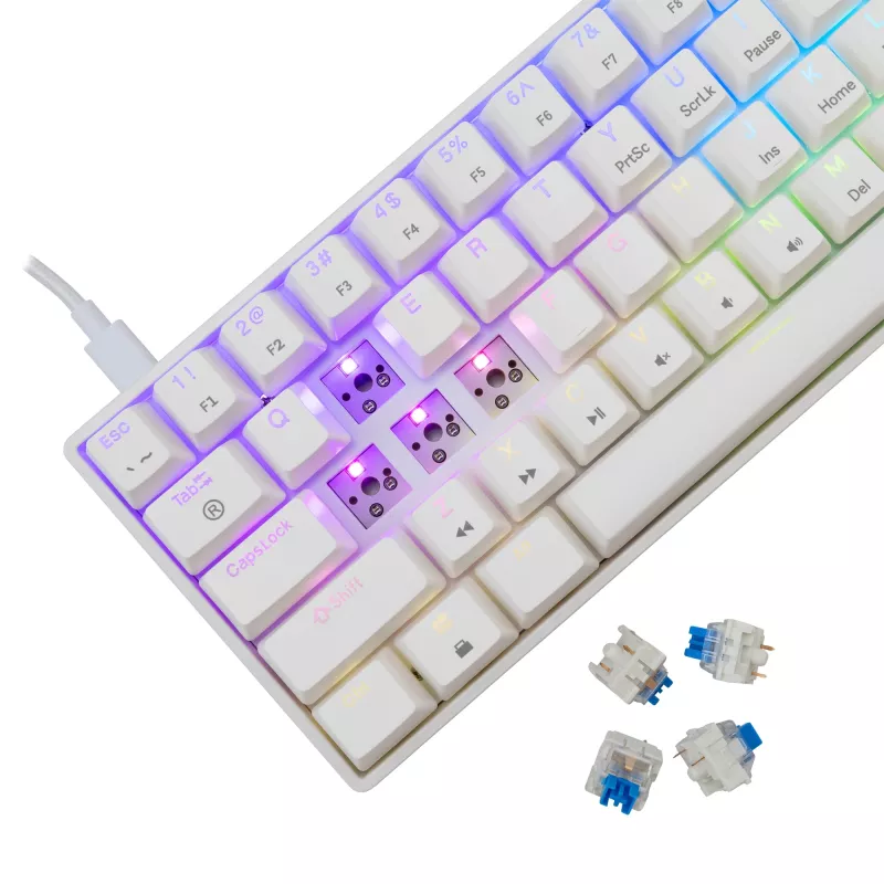 Przewodowa klawiatura mechaniczna White Shark Shinobi-2 (GK-004221) — niebieskie przełączniki, biała, układ US