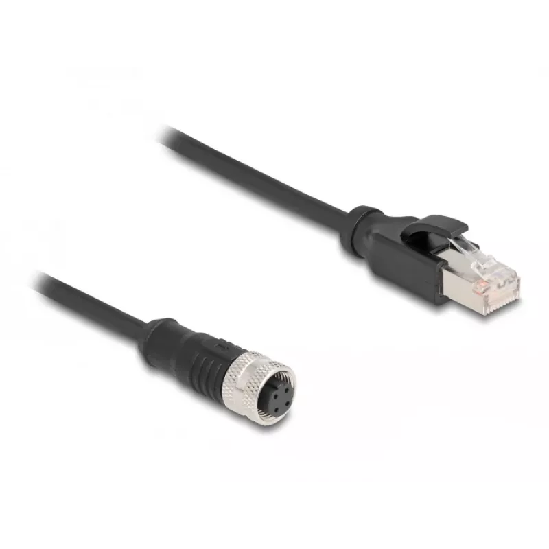 adapter kablowya DeLOCK M12 z kodowaniem D, 4-stykowe gniazdo żeńskie na wtyk RJ45 męski, 50 cm