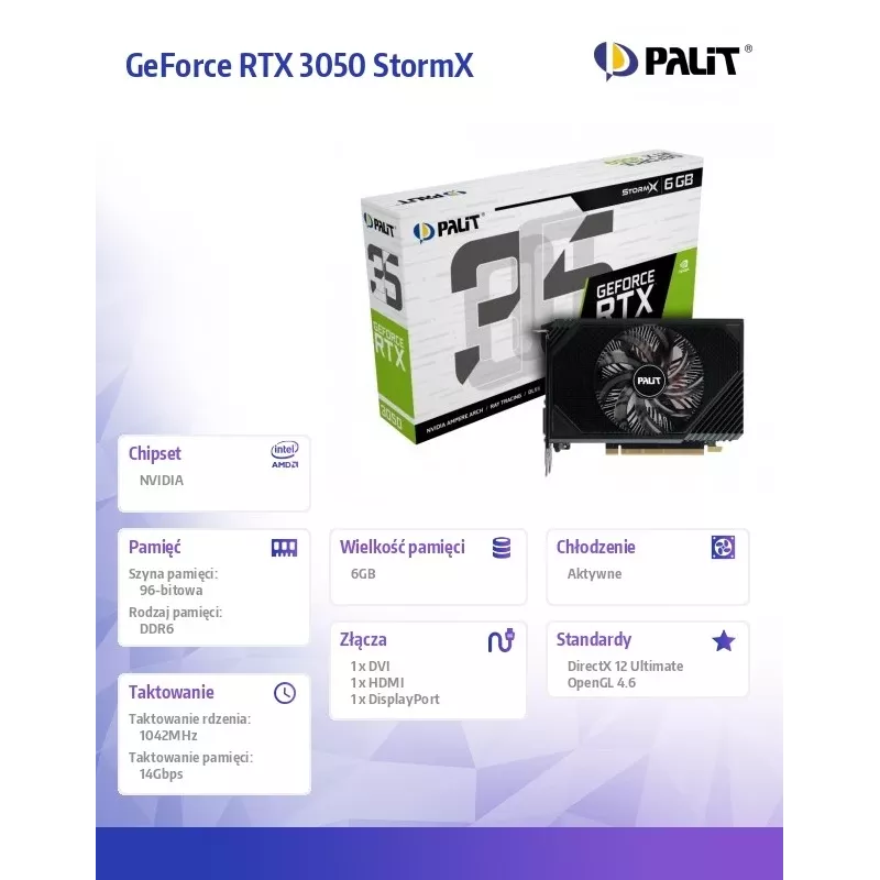 Palit GeForce RTX 3050 StormX 6GB GDDR6 Karta Graficzna