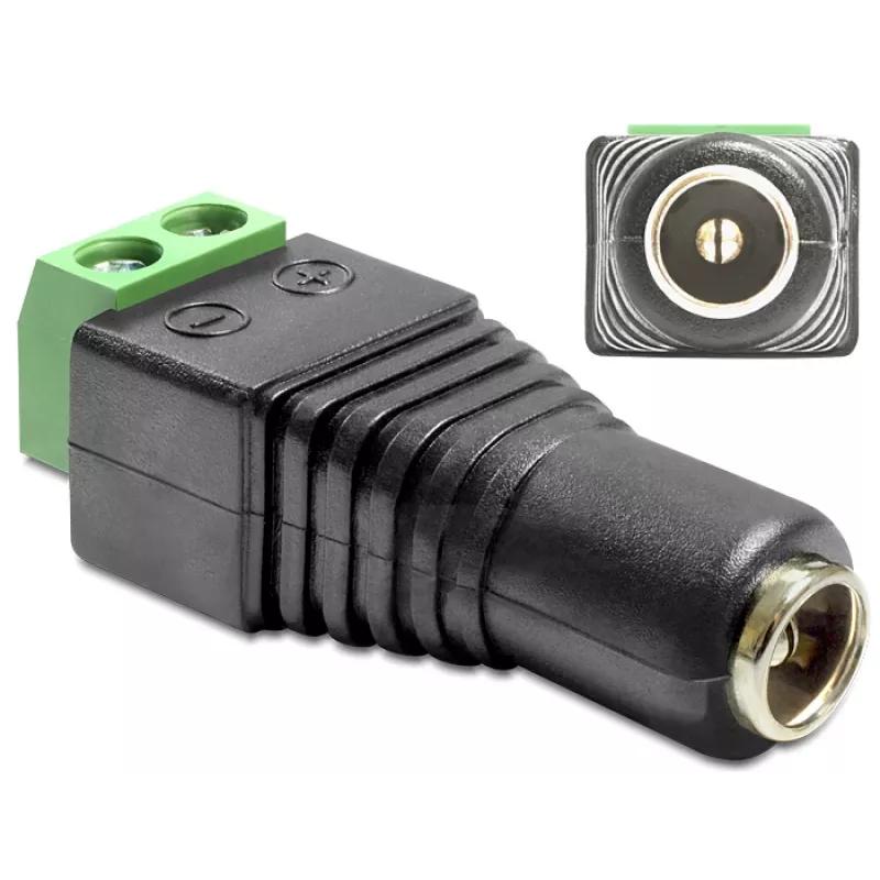 adapter złącza złącza DeLOCK 65485 DC 2.5 x 5.5 mm 2p Czarny Zielony