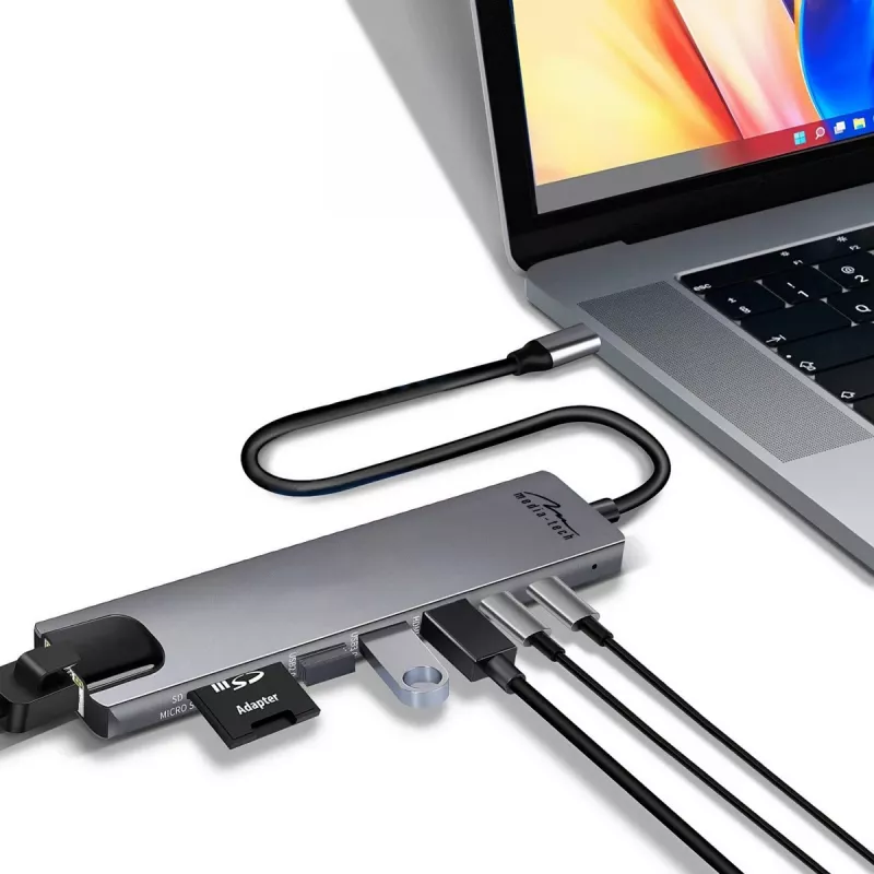 MEDIA-TECH USB HUB 8 W 1 GIGA LAN HUB MT5046