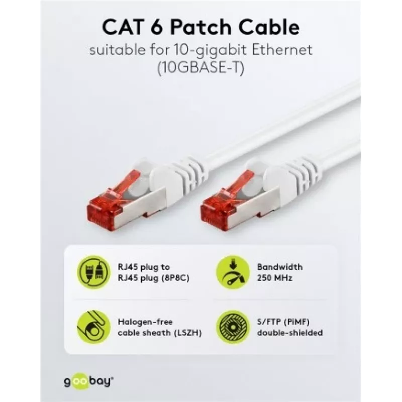 Kabel sieciowy Goobay CAT 6 Patch kabel RJ-45 Cat6 15m Biały