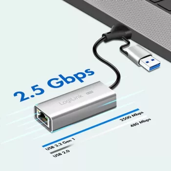 Adapter Ethernet USB-A/-C do 2,5G, szary