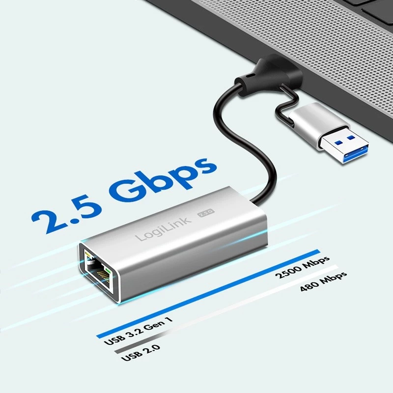 Adapter Ethernet USB-A/-C do 2,5G, szary