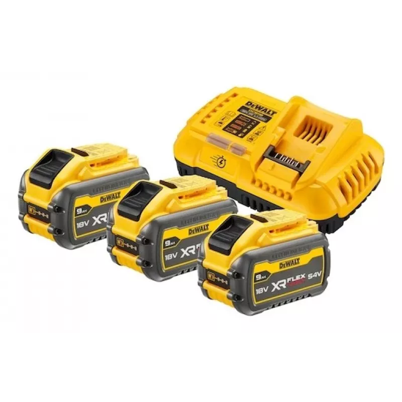 Zestaw baterii i ładowarki DeWalt DCB118X3 — akumulator Li‑Ion 9 Ah z ładowarką