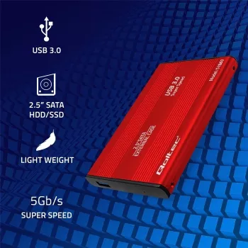 Obudowa HDD/SSD QOLTEC 51860 na dyski 2,5 cala SATA III, USB Type-A, 5 Gbit/s, aluminium, czerwona