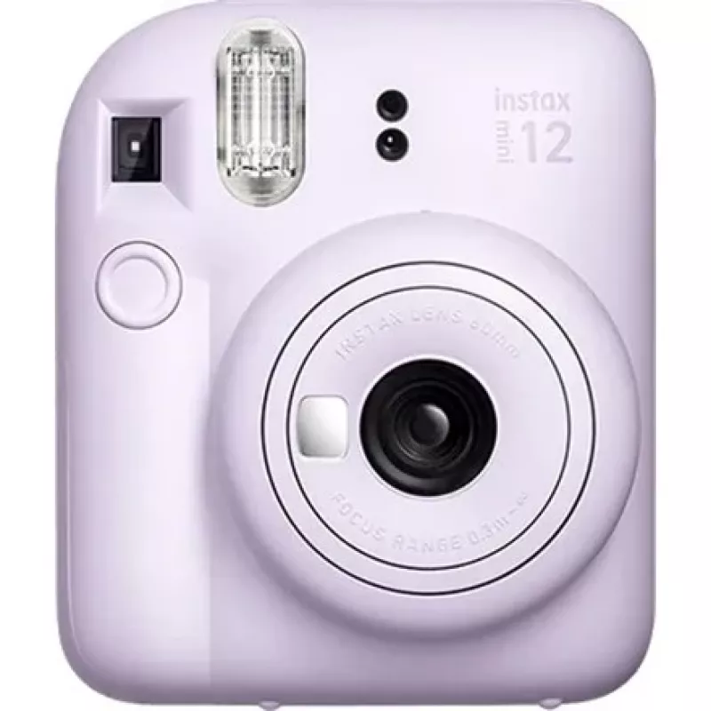 Aparat natychmiastowy Fujifilm Instax Mini 12 fioletowy — zdjęcie 86×54 mm, film 62×46 mm, ogniskowa 60 mm