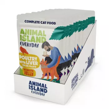 Mokra karma dla kota animal island Everyday Drób i Wątróbka w galarecie multipak 12 x 85 g, dorosły, bezglutenowa i bezsojowa