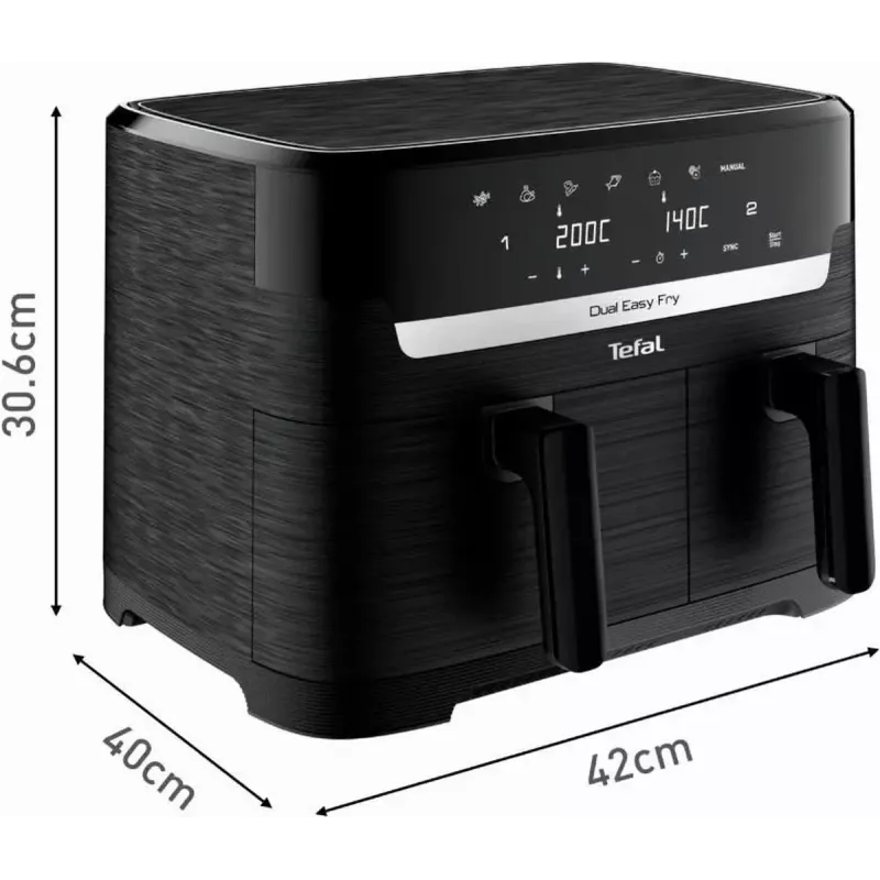 Tefal Easy Fry EY901N Double 8.3 L Wolnostojąca frytkownica na gorące powietrze 2700 W Czarna