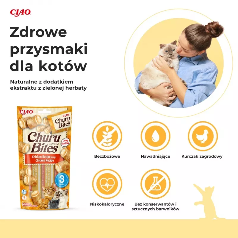 INABA Churu Bites zawijasy z kurczakiem – przysmaki dla kota – 3x10 g