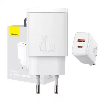 Ładowarka sieciowa Baseus Compact 1x USB-A + 1x USB-C 3A, kompaktowa ładowarka podróżna