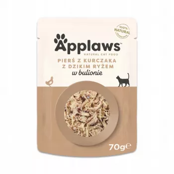 Mokra karma dla kota Applaws Pierś z kurczaka z dzikim ryżem w bulionie 70 g saszetka, dorosłe, 16% białka, 80% wilgotności