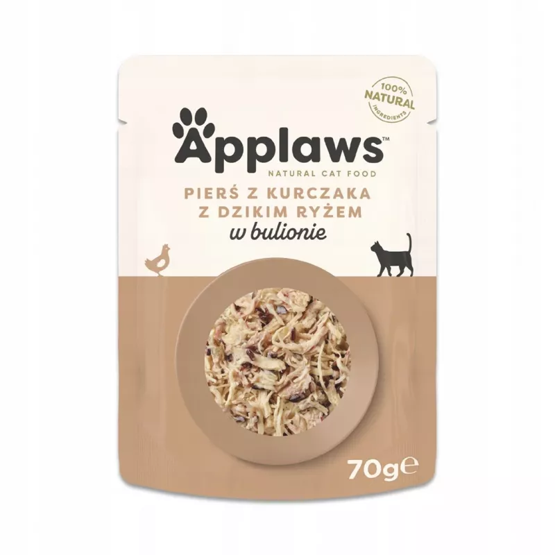 Mokra karma dla kota Applaws Pierś z kurczaka z dzikim ryżem w bulionie 70 g saszetka, dorosłe, 16% białka, 80% wilgotności