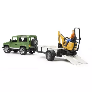Pojazd zabawkowy BRUDER Land Rover Defender z przyczepą CAT i figurą