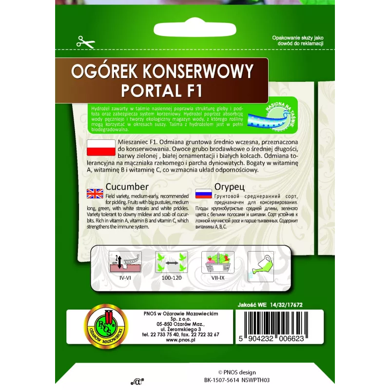 Nasiona ogórka Apte Ogórek Portal F1 — taśma 6 m, średnio wczesna odmiana do kiszenia