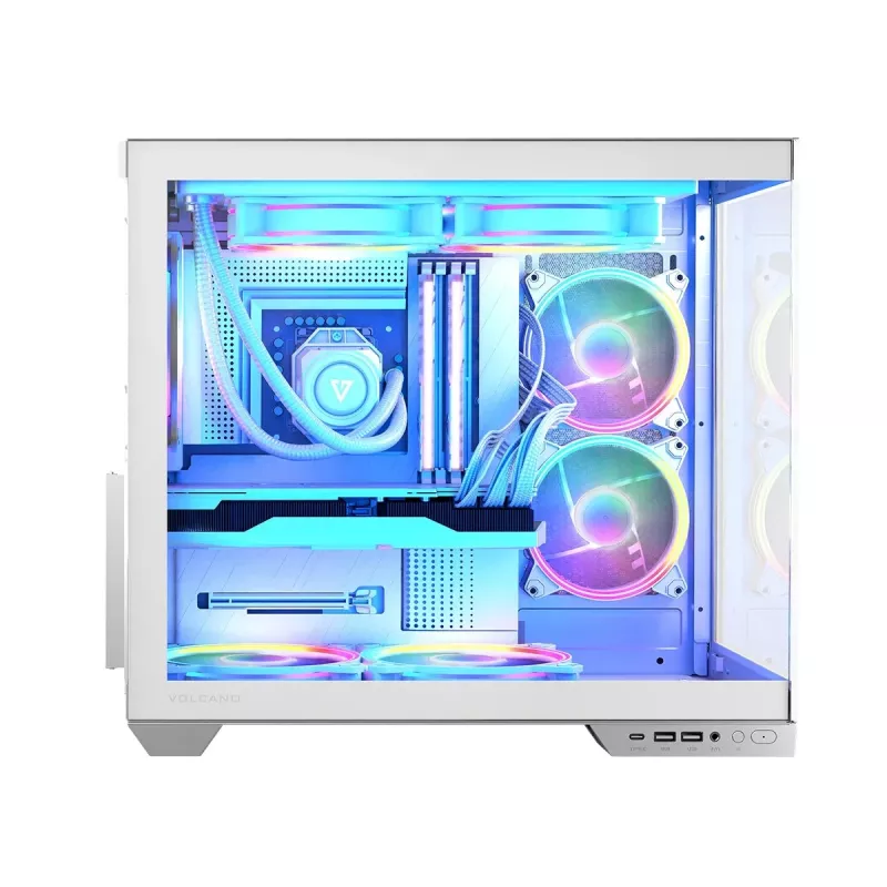 PC case MODECOM Volcano Panorama Midi Tower biały — micro ATX, szkło hartowane, ARGB, USB-C, obsługa GPU 400 mm