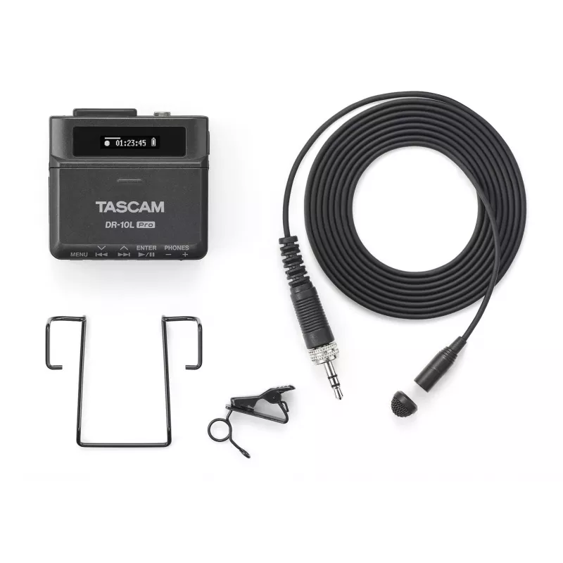 Portable digital recorder Tascam DR-10L Pro with lavalier microphone, 24-bit/96 kHz, MicroSDXC, USB-C