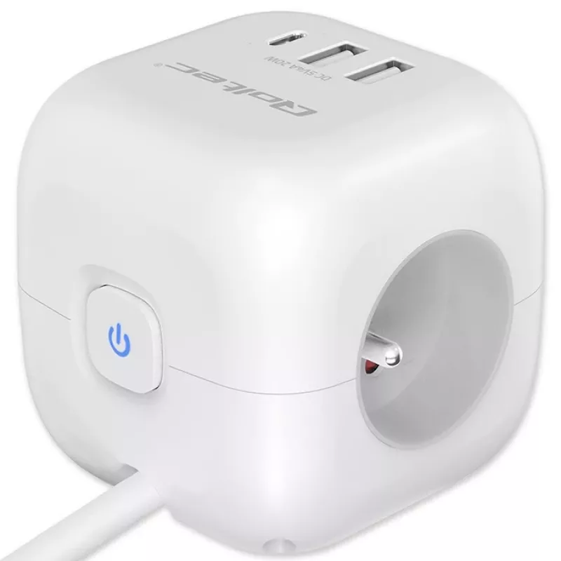 Listwa zasilająca Power Cube QOLTEC 52547 3× gniazda AC, 2×USB-A, 1×USB-C PD 20W