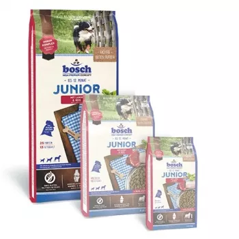 Sucha karma dla psa Bosch JUNIOR WITH LAMB & RICE, formuła junior, worek 10–15,9 kg, 25% białka, 13% tłuszczu, bezglutenowa
