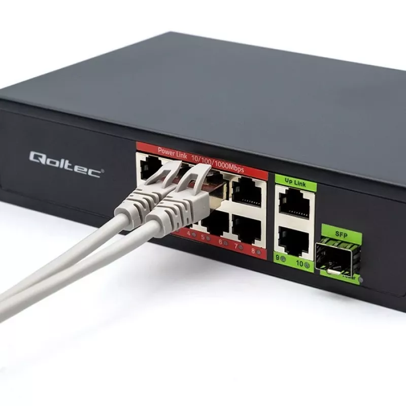 Przełącznik Ethernet QOLTEC 52297 PoE RJ45 z łączem uplink PoE i portem SFP