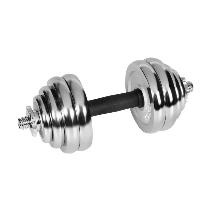 Regulowany komplet hantli żeliwnych chromowanych 30 kg w walizce z uchwytem sztangowym Rebel Active
