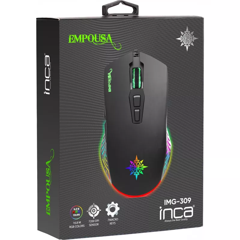 INCA Mysz gamingowa IMG-309 7200 DPI. RGB. 7 przycisków. USB. Opakowanie detaliczne SW