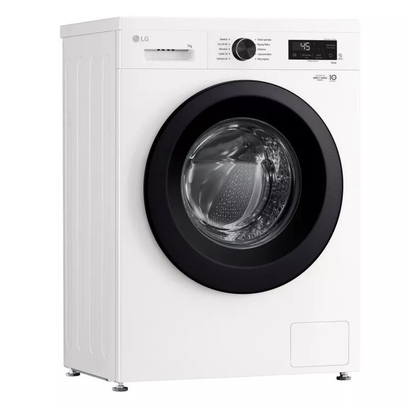 Pralka LG F2X10S7NWK — ładowana od przodu, szerokość 600 mm, głębokość 540 mm, wysokość 890 mm, masa netto 59 kg