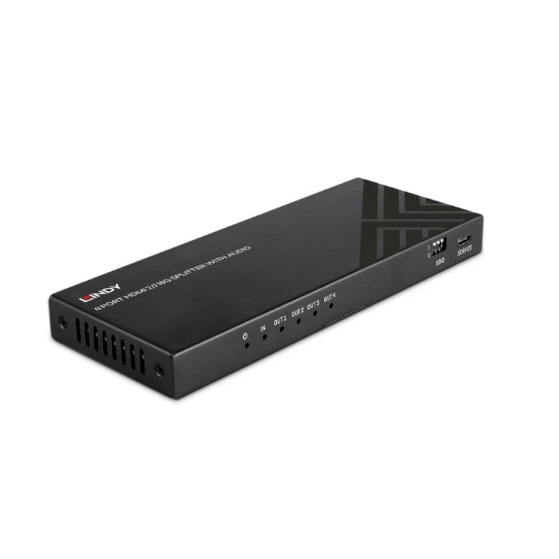 Lindy 4-portowy rozgałęźnik HDMI 8K60 z audio, HDMI, 4x HDMI, 3,5 mm, 7680 x 4320 pikseli, Czarny, Metal