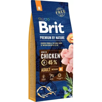 Sucha karma dla psów Brit Premium by Nature Adult M 15 kg — kurczak, 26% białka, 15% tłuszczu