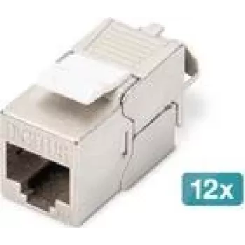 Moduł keystone ekranowany DIGITUS CAT 6A, beznarzędziowy, RJ-45, płaski, srebrny — zestaw 12 szt.
