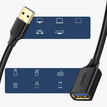 Adapter przedłużający Ugreen USB 3.0 (żeński) do USB 3.0 (męski) 2 m (czarny)