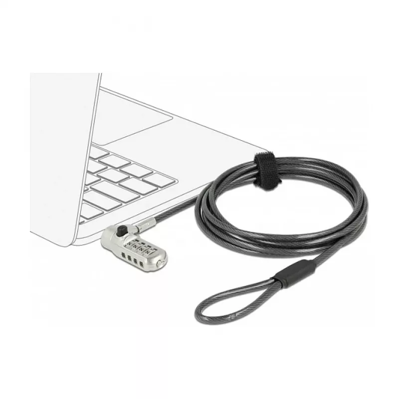 kabel lock DELOCK 20677 — combination laptop security kabel 2 m, Ø 4.4 mm, Czarny/srebrny