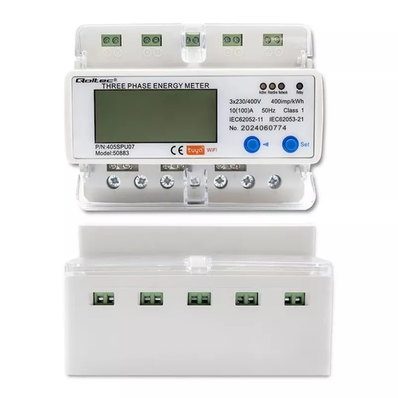 Trójfazowy licznik energii QOLTEC 50883 Wi‑Fi 400V z wyświetlaczem LCD