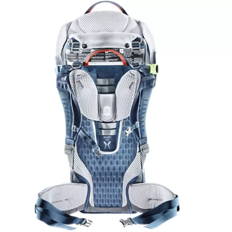 Plecak do noszenia dziecka DEUTER Kid Comfort Active — niebieski, poliamid, do 22 kg, daszek przeciwsłoneczny, podnóżek, VariQuick, Lite Air