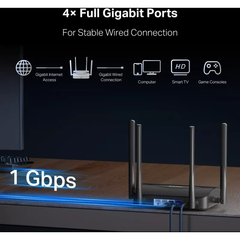 Router biurkowy MERCUSYS MR25BE EasyMesh Wi‑Fi 7 dwuzakresowy 2.4/5 GHz, 3600 Mbps, 3× Gigabit LAN, 4 anteny zewnętrzne
