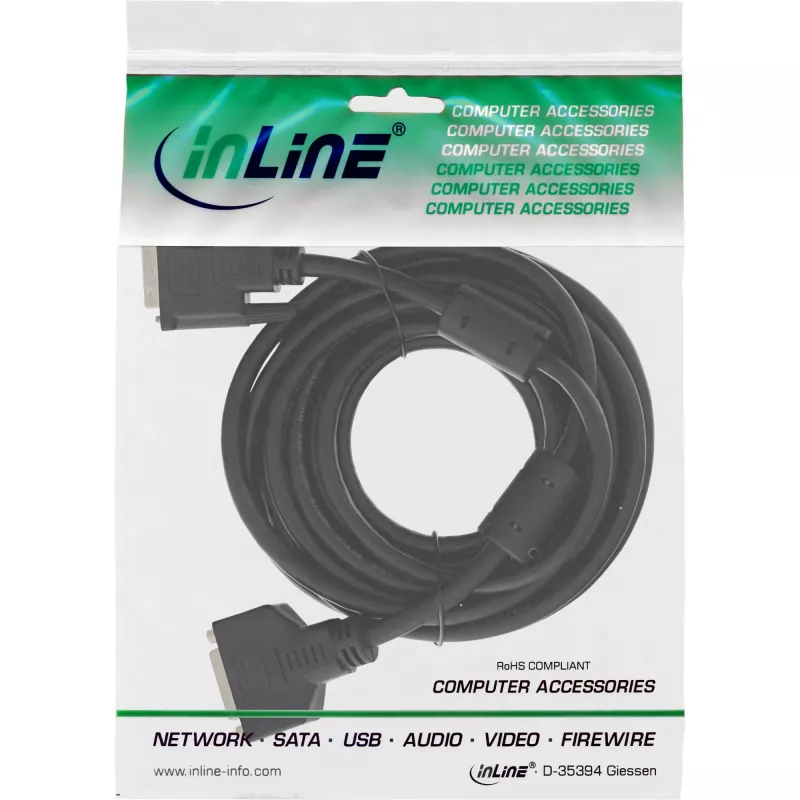 Kabel InLine DVI-D 24+1 M/F, Dual Link, 2 rdzenie ferrytowe, 3m