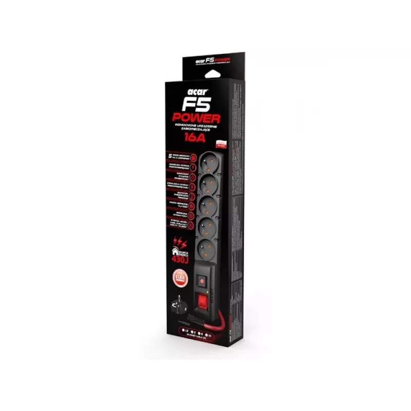 ACAR F5 POWER Black 5 gniazd(a) AC 230 V 1.5 m