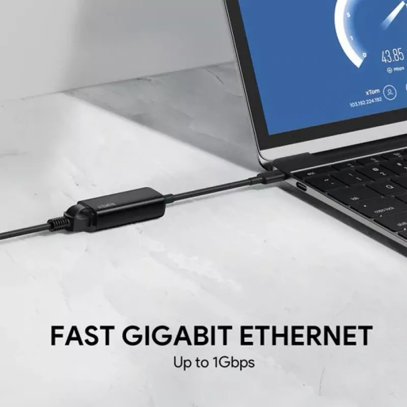 Adapter Ethernet Aukey CB-A30 USB‑C na Gigabit RJ45 10/100/1000 Mb/s, USB 3.0, aluminium, wskaźniki LED