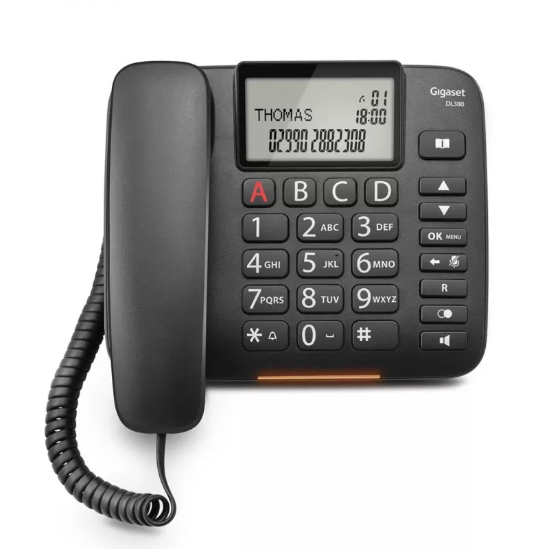 Telefon analogowy Gigaset DL380 z identyfikacją rozmówcy, słuchawka przewodowa, czarny