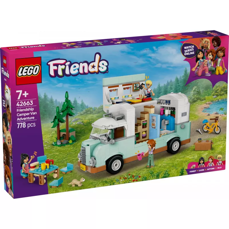 Zestaw LEGO Motor Home 42663 — kamper LEGO Friends, 778 elementów, 3 minilaleczki, od 7 lat
