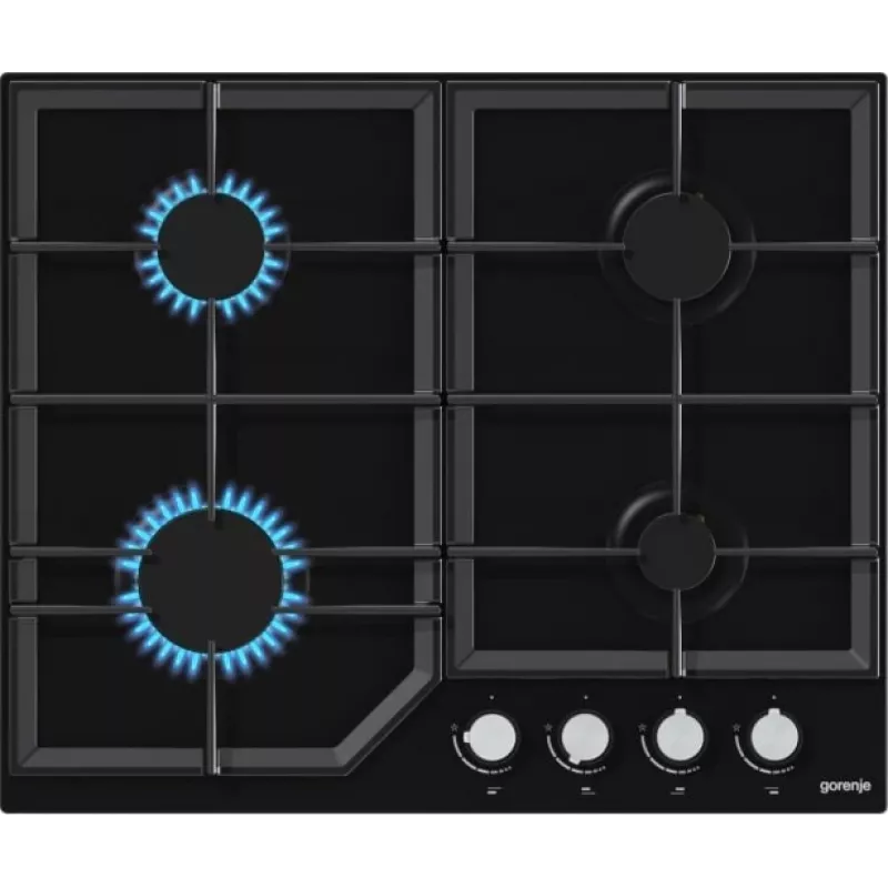 Gas hob Gorenje GT641KB, built-in 60 cm, 4 gas zones, tempered glass, cast iron grates, rotary knobs