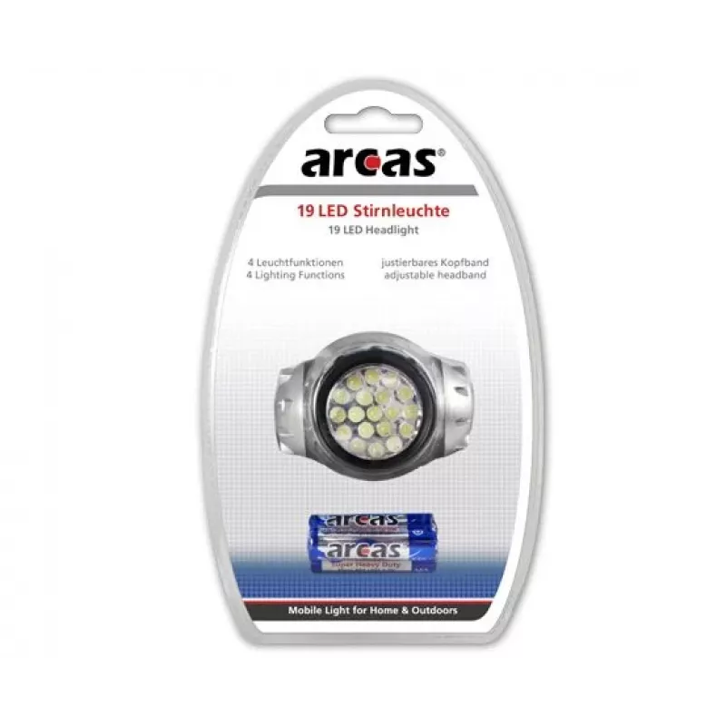 Latarka czołowa Arcas 19 LED, 4 tryby świecenia