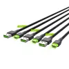 Zestaw kabli USB-C zielony Cell GC Ray — USB A na USB C 3 długości (30 cm, 120 cm, 200 cm), USB PD, 480 Mbps, 2.4 A, czarny