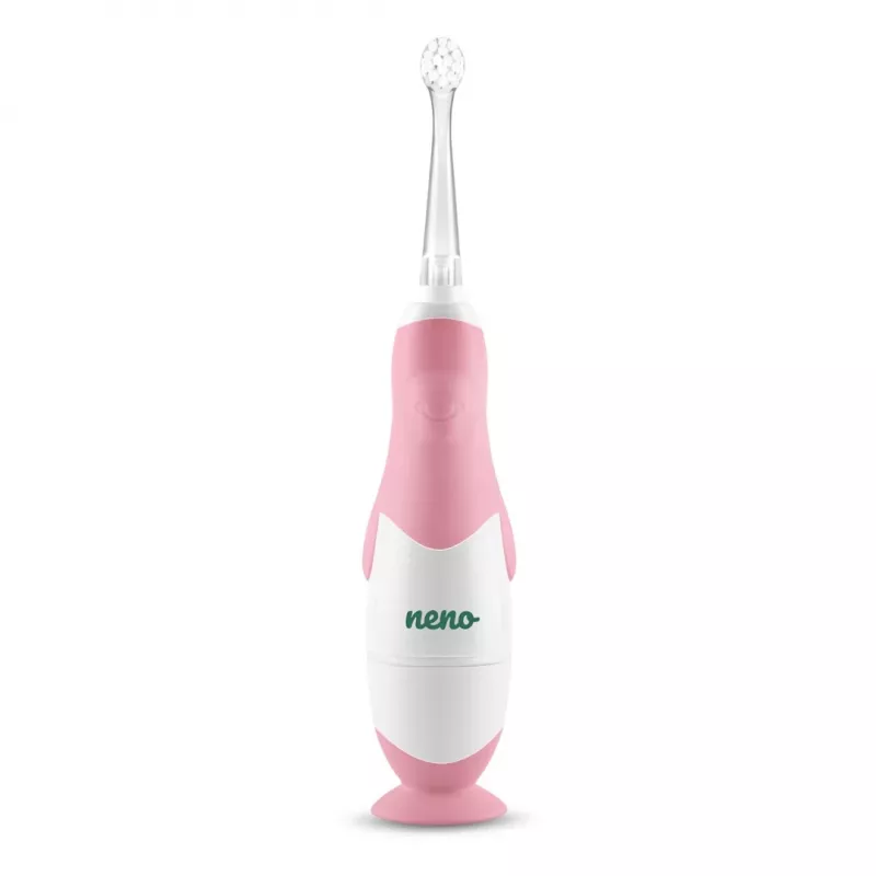 Elektryczna szczoteczka do zębów neno Denti Pink dla dzieci — wibracyjna, miękkie włosie, bateria AAA, minutnik 2-minutowy