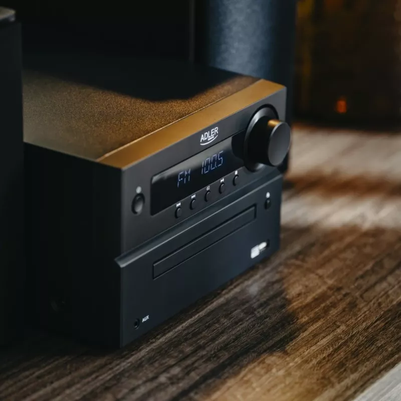 Mini zestaw stereo Hi‑Fi Adler AD 1917 — Bluetooth V5.3, CD/USB/MP3, 2×25W RMS, tuner FM, 4‑pasmowy korektor, AUX, czarny