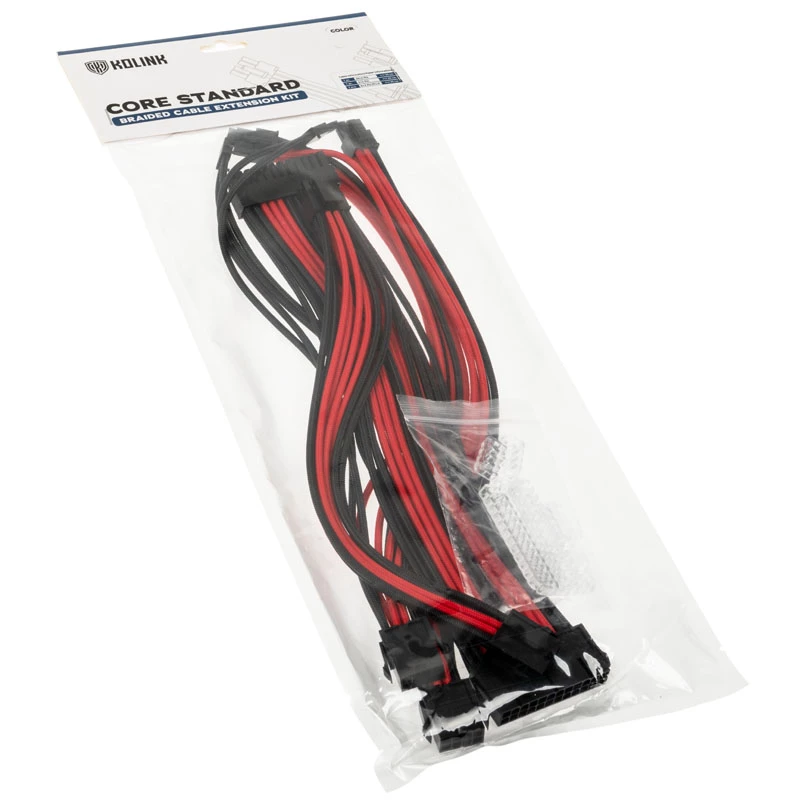 Kolink Core Standard Braided kabel Extension Kit - Jet Czarny / Racing czerwony, 24‑pin + 8‑pin + 6+2‑pin + SATA